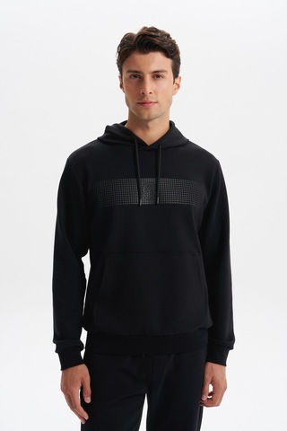 AR-MA Arma Erkek Slim Fit Baskılı Kapüşonlu Kanguru Cepli Interlok Sweatshirt %80 Pamuk %14 Polyester %6 Elastane K30254685202 Siyah