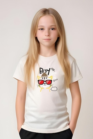 Fyk Kids Kız Çocuk Yuvarlak Yaka Baskılı Boy Cat Alt-üst Pijama Takımı Ekru