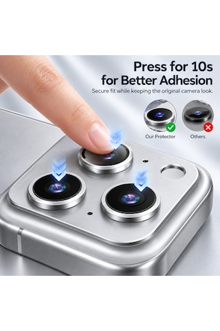 Apple iPhone 18 Pro Max Uyumlu Pürüzsüz Çerçeveli Tam Koruma Kamera Camı / Lens Koruyucu - Gümüş