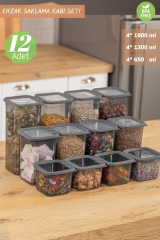 12 Li Saklama Kabı Seti Vakumlu Hava Geçirmez Antrasit Erzak Kabı Bpa Free Şeffaf