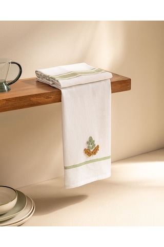 Fleur Nakışlı 2' Li Pamuklu Kurulama Bezi - Beyaz/yeşil 8684427202128 Çok Renkli