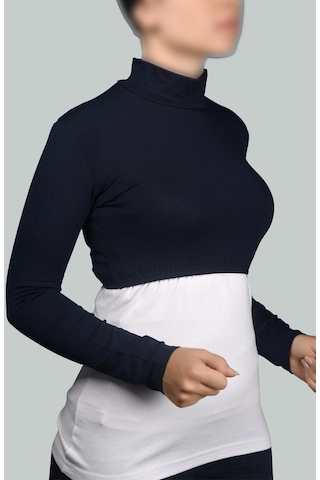 Altobeh Uzun Kol Balıkçı Yaka Boğazlı Likralı Penye Kadın Yarım Body Lacivert Antrasit