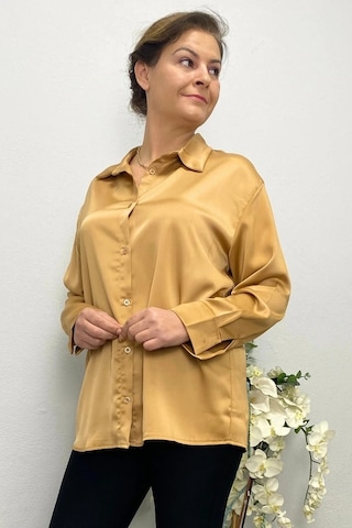 Mia Butik Kadın Camel Saten Gömlek Camel
