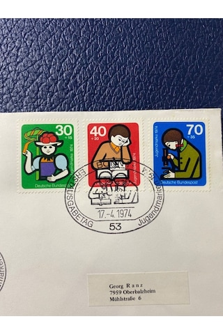 Almanya Özel Damgalı İlk Gün Zarfı Jugendmarken 1974 Erstausgabetag Deutschland Brd