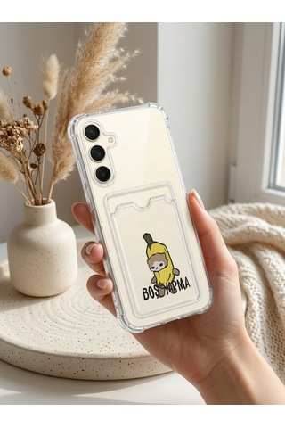 Samsung Galaxy Uyumlu - S24 Fe Boş Yapma Muz Detaylı Kart Bölmeli Şeffaf Telefon Kılıfı Çok Renkli