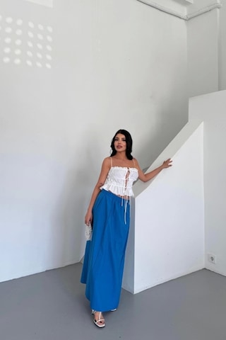 Defymoda Etek Şanel Boy Soft Kumaş - Saks Saks