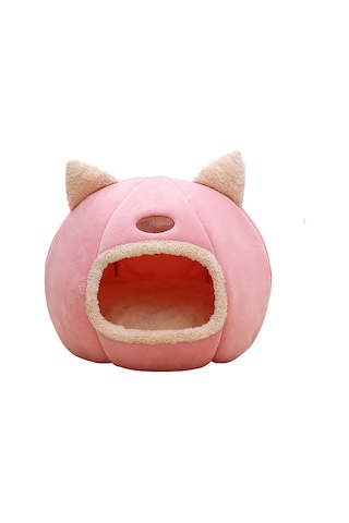 Geeroyoo Kışlık Yumuşak Kedi Yatağı, Kapalı Tasarım, Çıkarılabilir Yastık, Pembe M Boyutu