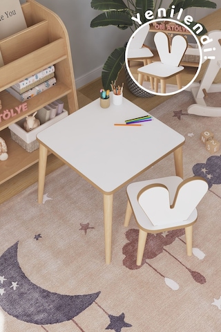 Çocuk Oyun Aktivite Masası 45x45 Cm Çocuk Çalışma Masası Masa Sandalye Seti Çok Renkli