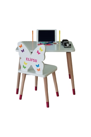 Liva Ahşap Çocuk Aktivite Masa Sandalye Takımı 1 Masa + 1 Sandalye Beyaz - Pembe