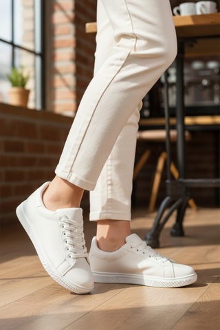 Ayk's Beyaz Bağcıklı Hafif Cilt Erkek Sneaker Mota 600 M Beyaz-beyaz