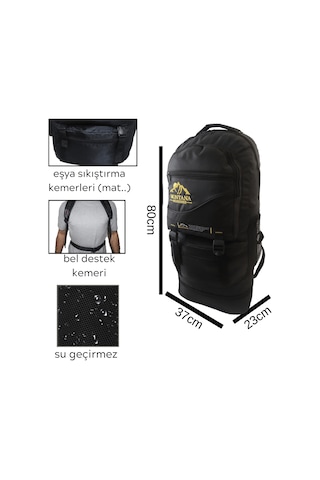 Montana Mountainer 80l Siyah Çift Körük Su Geçirmez Sırt Çantası