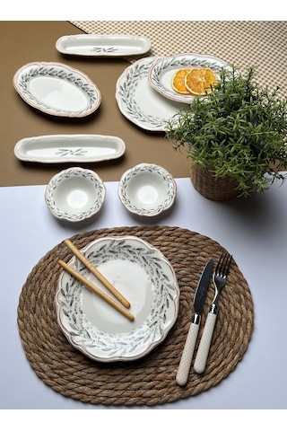 Tabak Evi Porselen Fulya Olivo Kahvaltı Takımı 6 Kişilik 14 Parça Çok Renkli