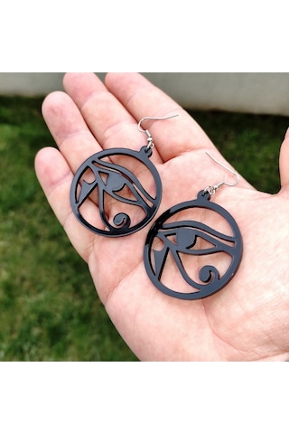 Mısır Tanrısı Ra Gözü Küpe 5 Cm Siyah Akrilik Mitolojik Sembol Kancalı Küpe