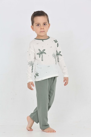 Toontoy Kids Toontoy Erkek Çocuk Palmiye Baskılı Pijama Takım Koyu Yeşil