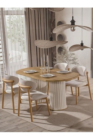 Horizon İskandinav Oval Natural Ahşap Bohem Masa 80x190 Krem