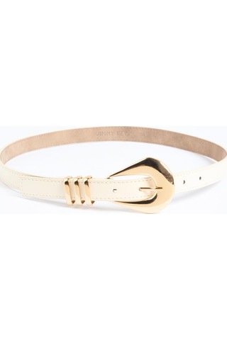 Jimmy Key Jimmy Key Bej Oval Tokalı Üçlü Metal Detaylı Deri Görünümlü Kemer 6sw417405130