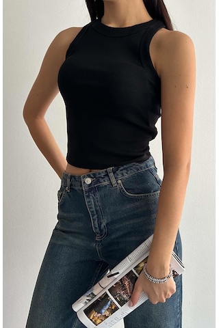 Halter Yaka Kolsuz Bluz-siyah Renk-253 Siyah