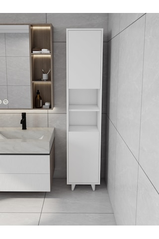 Riva Çamaşır Sepetli Banyo Dolabı Beyaz Renk