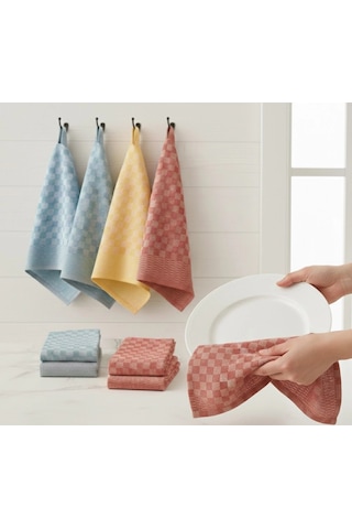 6lı Mutfak Kurulama Bezi 45x65 Cm Pötikare Desen Çok Renkli