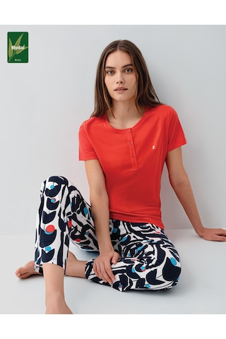Pierre Cardin 9162 Modal Pamuk Kısa Kol Kadın Pijama Takımı Kırmızı