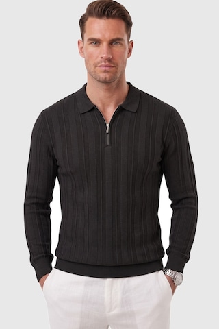 Rizzup Erkek Slim Fit Dokulu Siyah Triko Kazak Fermuarlı Polo Yaka Likralı Esnek 2708505