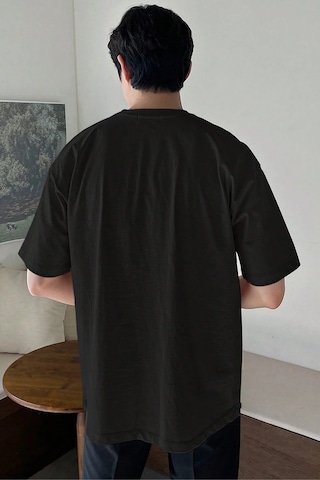 Genius Store Erkek Oversize Tişört Pamuk Kumaş Bisiklet Yaka Rahat Kalıp T-shirt Siyah