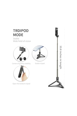 Kangvka 86 Cm Uzunluklu Folding Selfie Stick - Masa Üstü Tripod, 360 Döner, 5 Bölmeli Genişletilebilir, Bt Kumanda Ve Akıllı Telefon Tutucusu İle