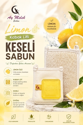 Doğal Kabak Lifli Limon Özlü Sabun Seti Doğal Kabak Lifi Banyo ve Yüz Kesesi