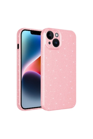 Apple Uyumlu iPhone 14 Kılıf Kamera Korumalı Simli Silikon Üstün Koruma Nourthkingdom Siyah