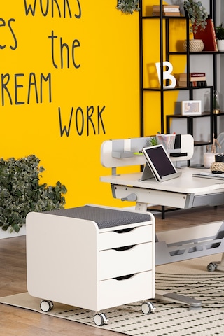 Creo Mobili Çekmeceli Tekerlekli Sirius Keson, Oturulabilir Ofis Ve Ev Komodini, Ekru/gri