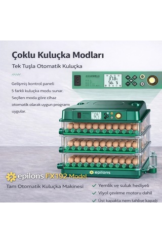 Kargo Fx-192 Model Tam Otomatik Kuluçka Makinesi Tüm Kanatlı Hayvanlara Uyumlu Yeni Nesil Su Hazneli Süngerli Sis