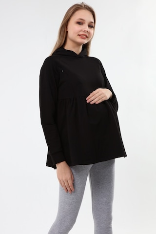 Luvmabelly Myra4531 Büzgülü Fermuarlı Emzirme Sweatshirt -siyah-siyah