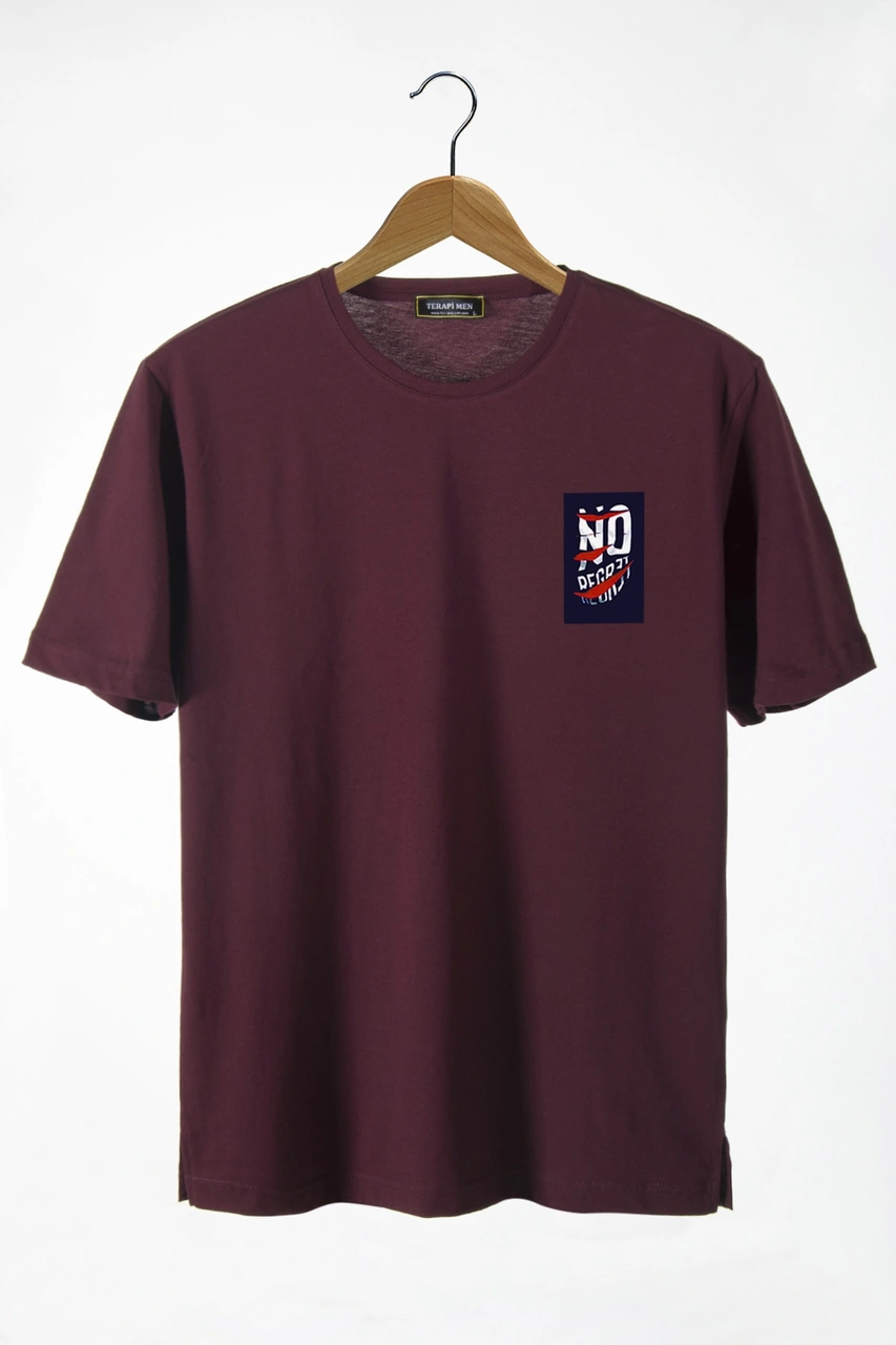 Veaven Unisex Bordo Önü No Regret Baskılı Bisiklet Yaka Oversize Pamuklu T-shirt Bordo