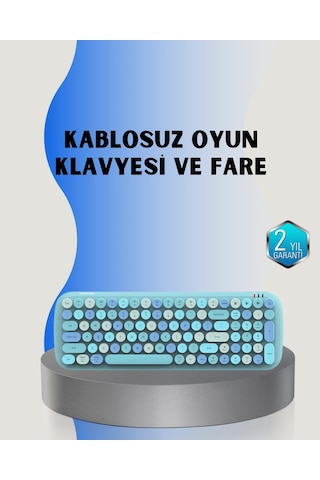 Retro Tarz Kablosuz Klavye Mouse Seti 104 Tuşlu, Ergonomik Tasarım
