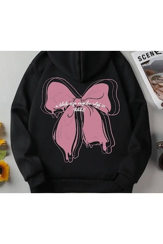 Y2k Tarzı Kurdele Tasarım Sweatshirt Siyah