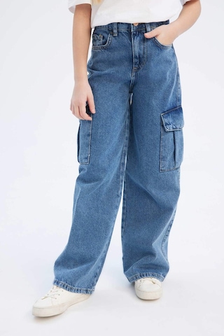 DeFacto Kız Çocuk Wide Leg Kargo Geniş Bol Paça Pamuklu Jean Pantolon D7091A825SMNM28 Mavi