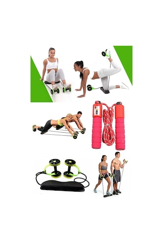 2'li Set Tekerlekli Göbek Eritme Mekik Fitness Kondisyon Egzersiz Spor Aleti Sayaçlı Atlama Ipi