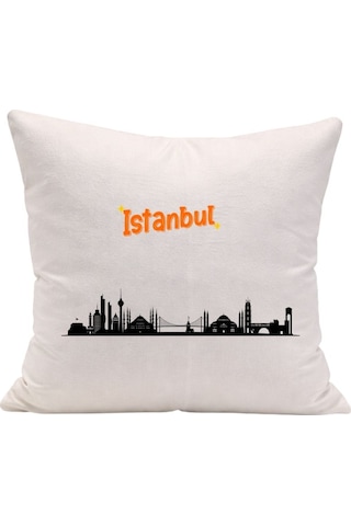 Modern İstanbul Baskılı Hediyelik Yastık Kılıfı - Minimalist Dekorasyon Beyaz