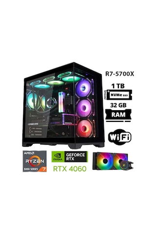 Xaser Sword X32 R7-5700X 32 GB 1 TB M.2 Nvme SSD 8 GB RTX4060 Free Dos Masaüstü Oyuncu Bilgisayarı