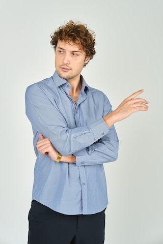 De Leone Erkek Slim Fit Ekoseli Uzun Kollu %100 Pamuk Gömlek 2062 Mavi Mavi