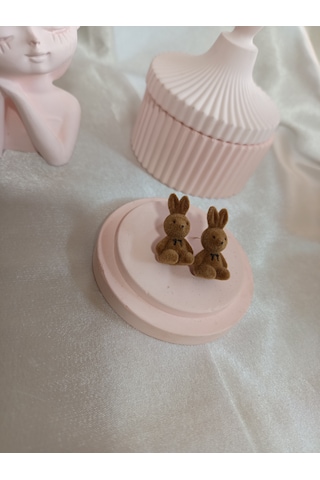 Koyu Kahverengi Peluş Tavşanlı Küpe