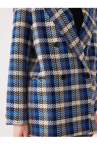 Ekose Desen Saks Kruvaze Oversize Blazer Ceket 001