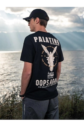 Erkek Siyah Oversize Palating Baskılı T-shirt Siyah-68156