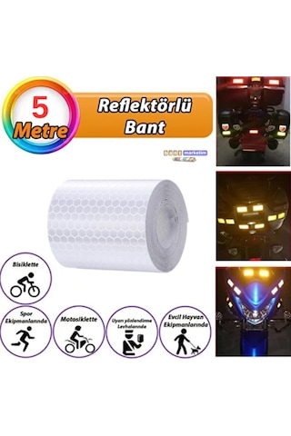 Reflektörlü Reflektif Fosforlu Şerit Bant Petekli Reflekte I Kaz Bandı 5 Cm X 5 Metre Beyaz