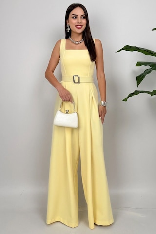 Noir Flow Kadın Sarı Kemerli Askılı Bol Paça Tulum Zarif Şıklık Sarı