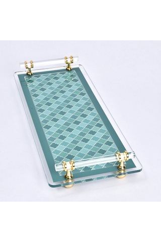 Evolia Pleksi Pirinç Detaylı Yeşil Tepsi 40x17 Cm