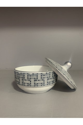 Fermato Porselen Kapaklı Şekerlik Honey Gri Serisi Çok Renkli