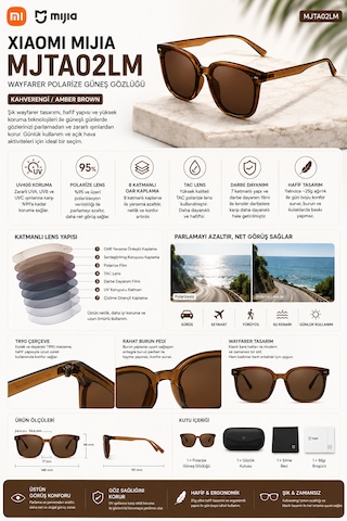 Mijia Wayfarer Polarize 8 Katmanlı Oar Kaplama Unisex Güneş Gözlüğü Tac Lens Kahverengi Mjta02lm