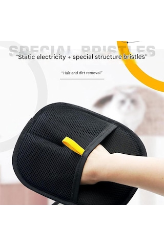 Folinda Çift Taraflı Silikon Tüy Alma Eldiveni - Köpek Ve Kedi Bakımı, Tüy Toplama, Yıkama Ve Tarama İşlevi, Siyah Opp Paket Siyah