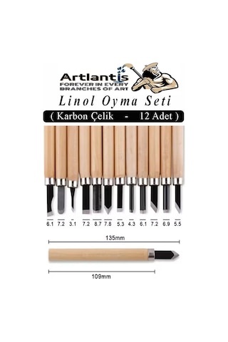 Linol Oyma Seti 12 Parça 1 Paket Linol Oyma Kesme Bıçak Seti 12 Bıçaklı Linolyum Baskı Ahşap Saplı